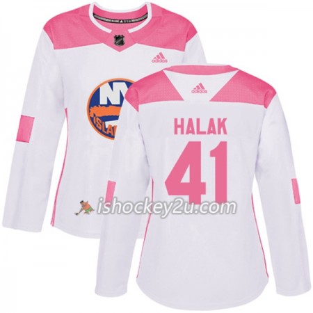 Dame NHL New York Islanders Trøje Jaroslav Halak 41 Adidas 2017-2018 Hvid Lyserød Fashion Authentic